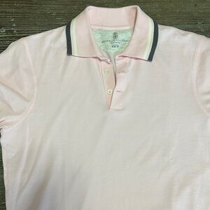 Brunello Cucinelli Light Pink Polo with Contrast Collar